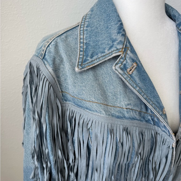 Free People After Hours Fringe Denim Jacket XS Oversized Western Boho Sold Out - Picture 11 of 13